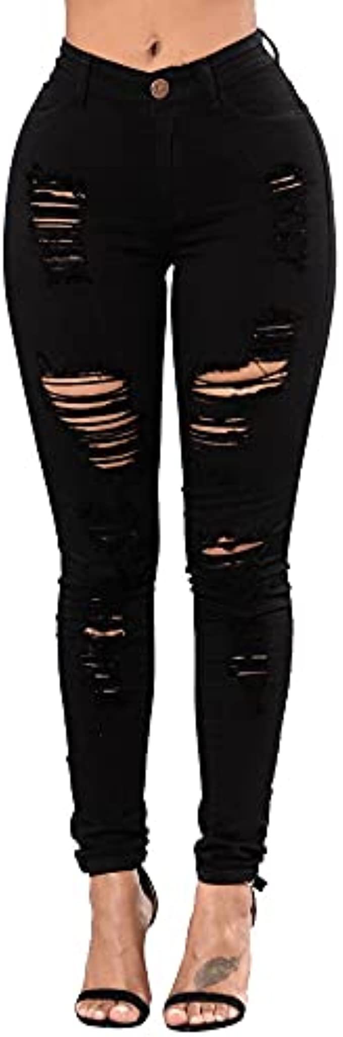 TKMUNY Women's High Rise Stretch Skinny Ripped Jeans Distressed Denim Leggings