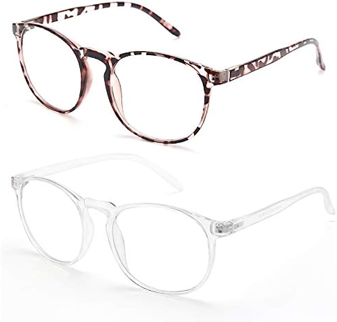 IBOANN Blue Light Blocking Glasses, 2-Pack Computer Glasses Women Men, Round Gamer Gaming Eye Strain UV Ray Blue Blocker