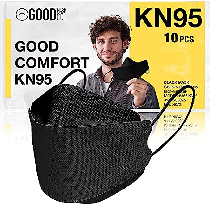 GOOD MASK CO. Good Comfort KN95 Face Mask, Disposable KN95 Face Mask, Folding, Filter Efficiency 95%, Comfortable Face Masks, Bulk Face Masks (10 Pack of Masks, Black)