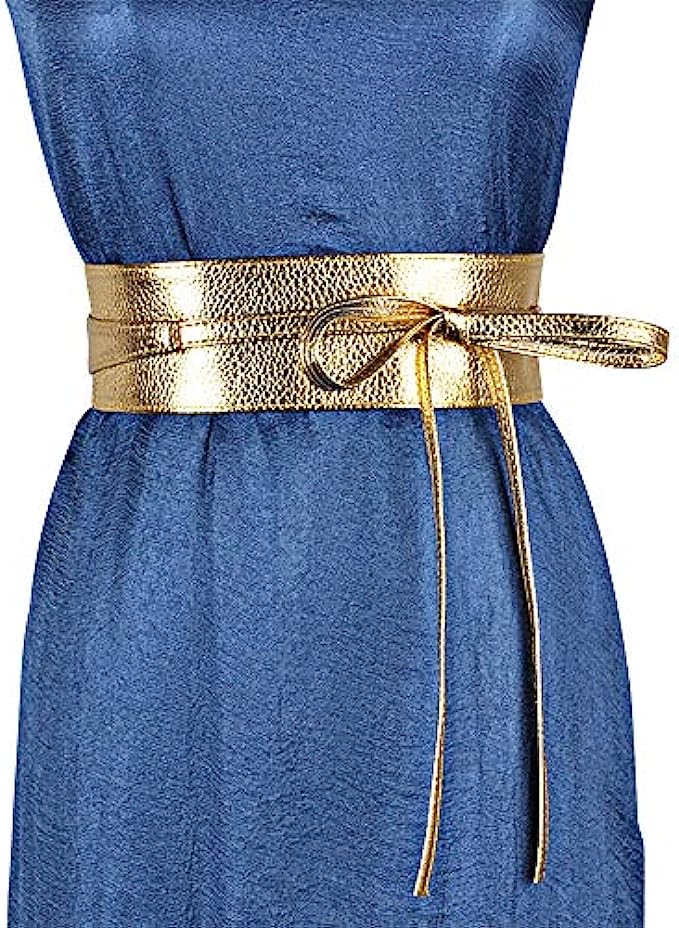 ICSTH Womens Soft Faux Leather Self Tie Wrap Around Obi Waist Band Cinch Belt