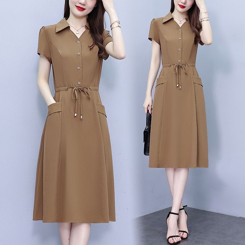 2023 Summer New Style Dress Mom Dress Large Size High-End Fashion Middle-Aged Elderly Women's Clothing with Pocket A-
