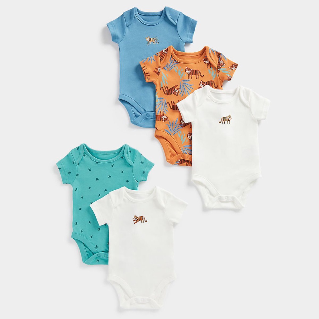 Mothercare Baby Boy Tiger Short Sleeve Bodysuit - 5 Pack