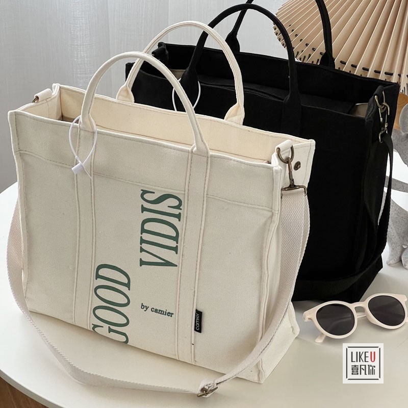 【Any 2 at $45.99】Original Design Japanese Letter Commuter Thickened Canvas Tote Bag Leisure Art Student Simple One Shoulder Handbag