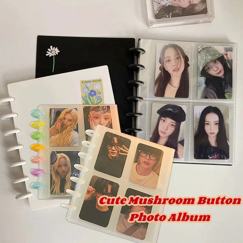 A5 Mushroom Button Binder Album 80 Pockets 3inch Photocard Storage Lomo Card Collection Book 7-hole Inside Page Sleeves Stationery Gift