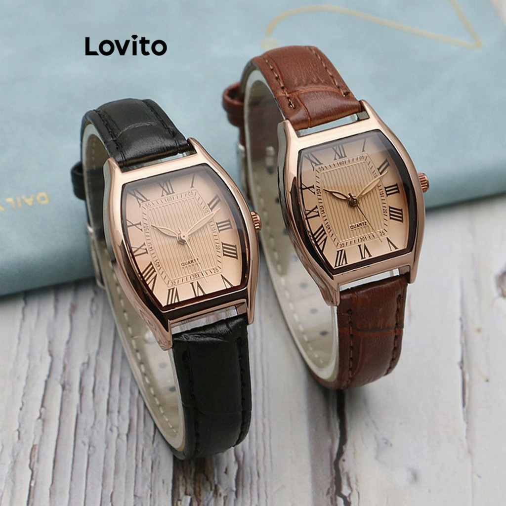 Lovito Casual Plain Basic Quartz Watch for Women L66AD056 (Coffee/Black)