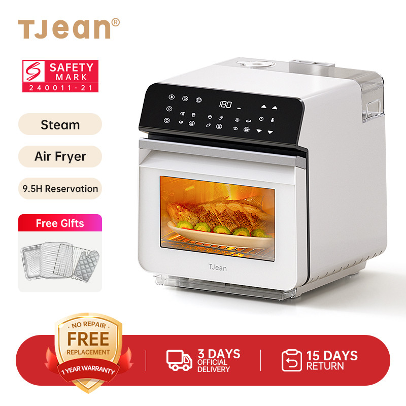 TJean 1550W Multifunctional Smart Household Visual Steam Oven Air Fryer Oven Toaster Steamed Rice&Fish Appointment Timing Heating Food 10.5L（ST101)